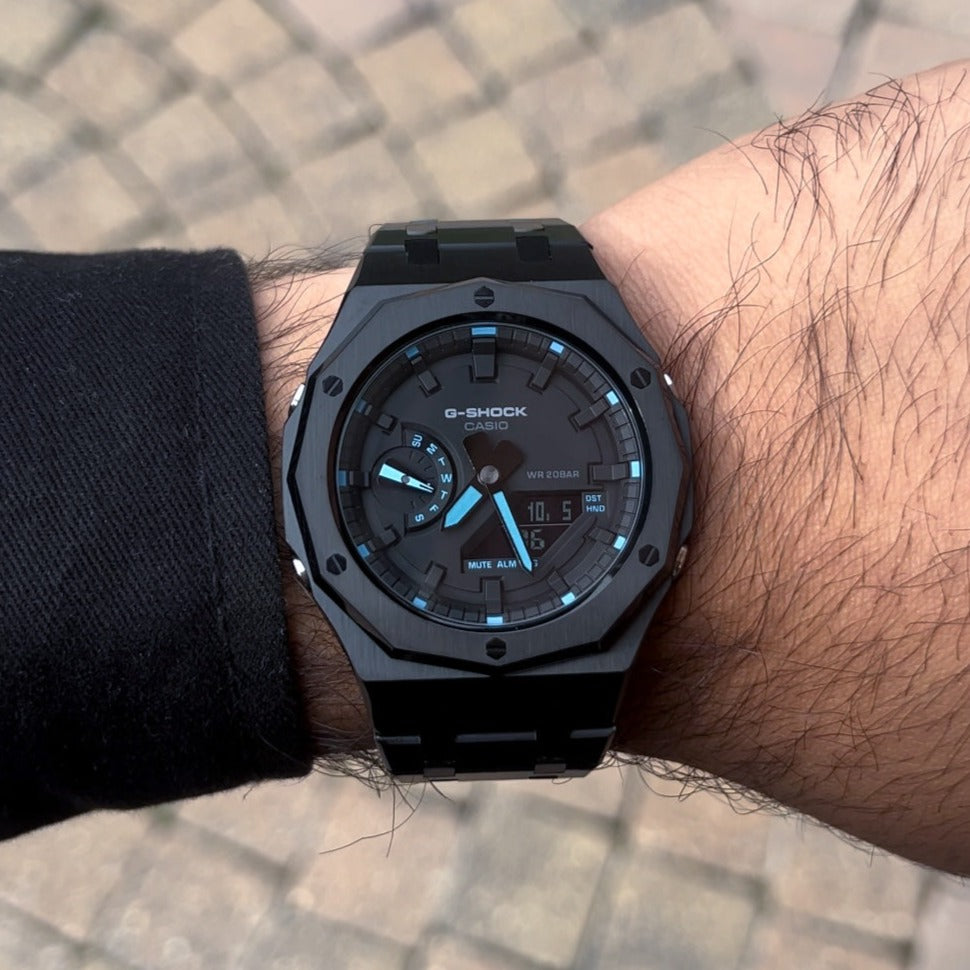 CASIOAK TIFFANY BLUE DETAIL WITH BLACK STEEL - GA 2100